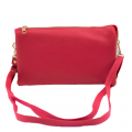 10015S- HOT PINK PU LEATHER TRI POCKET CLUTCH / CROSS BODY BAG